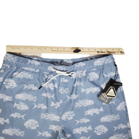 NEW RVCA Mens Horton Fish Elastic Short XL Blue Swim Surf Casual 7" Inseam - Picture 13 of 15
